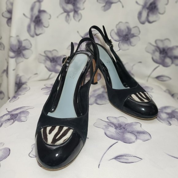 Lambertson Truex Suede /patent leather Cap Toe Slingback Heels Women US7.5 EU38 - Picture 2 of 13